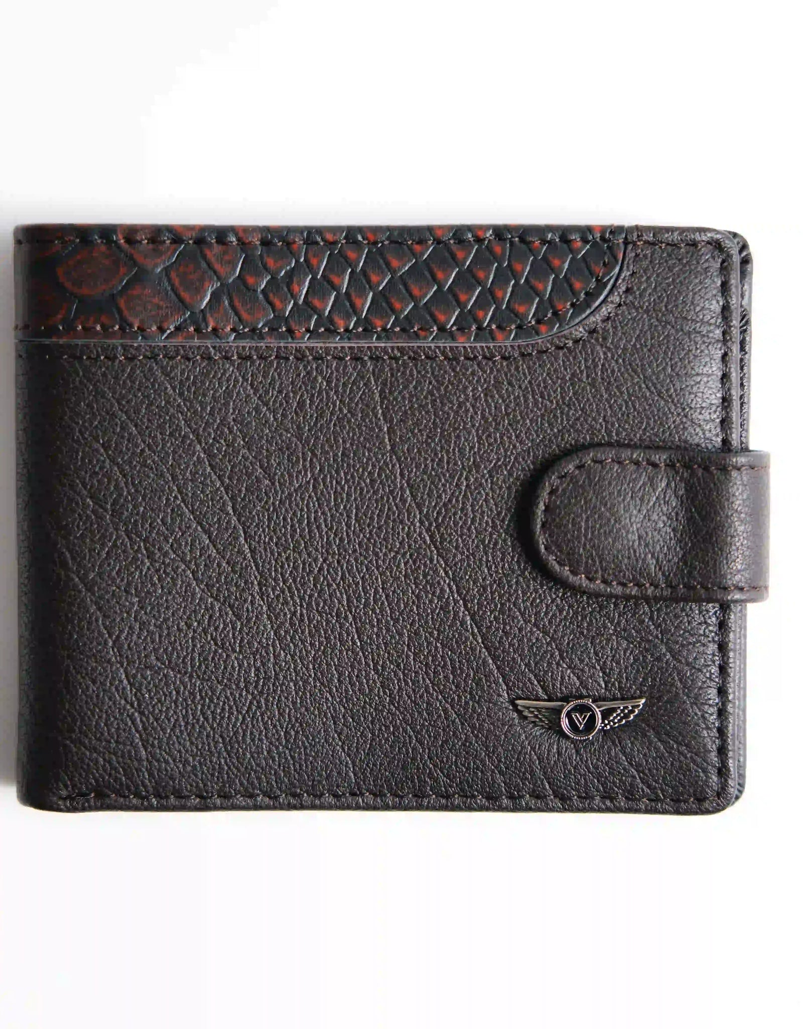 Men’s Genuine Leather Wallet – Brown with Textured Trim –VRW-5001-2