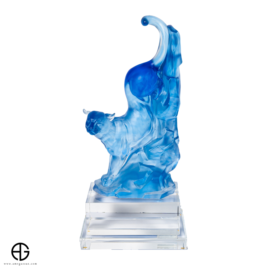 A PATE-DE-VERRE TIGER GLASS SCULPTURE