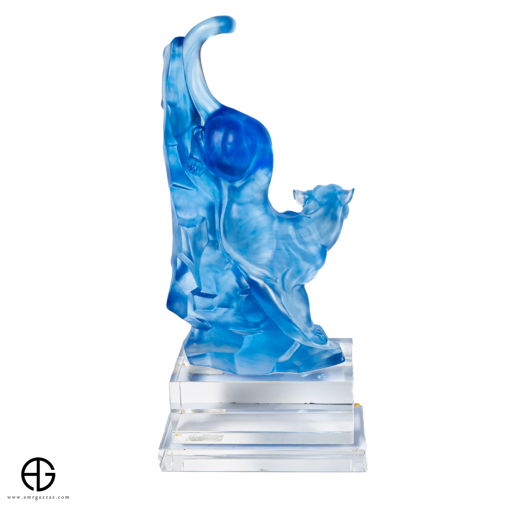 A PATE-DE-VERRE TIGER GLASS SCULPTURE