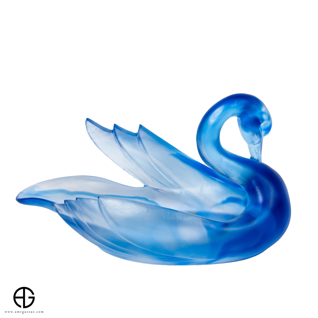 A PATE-DE-VERRE SWAN GLASS SCULPTURE