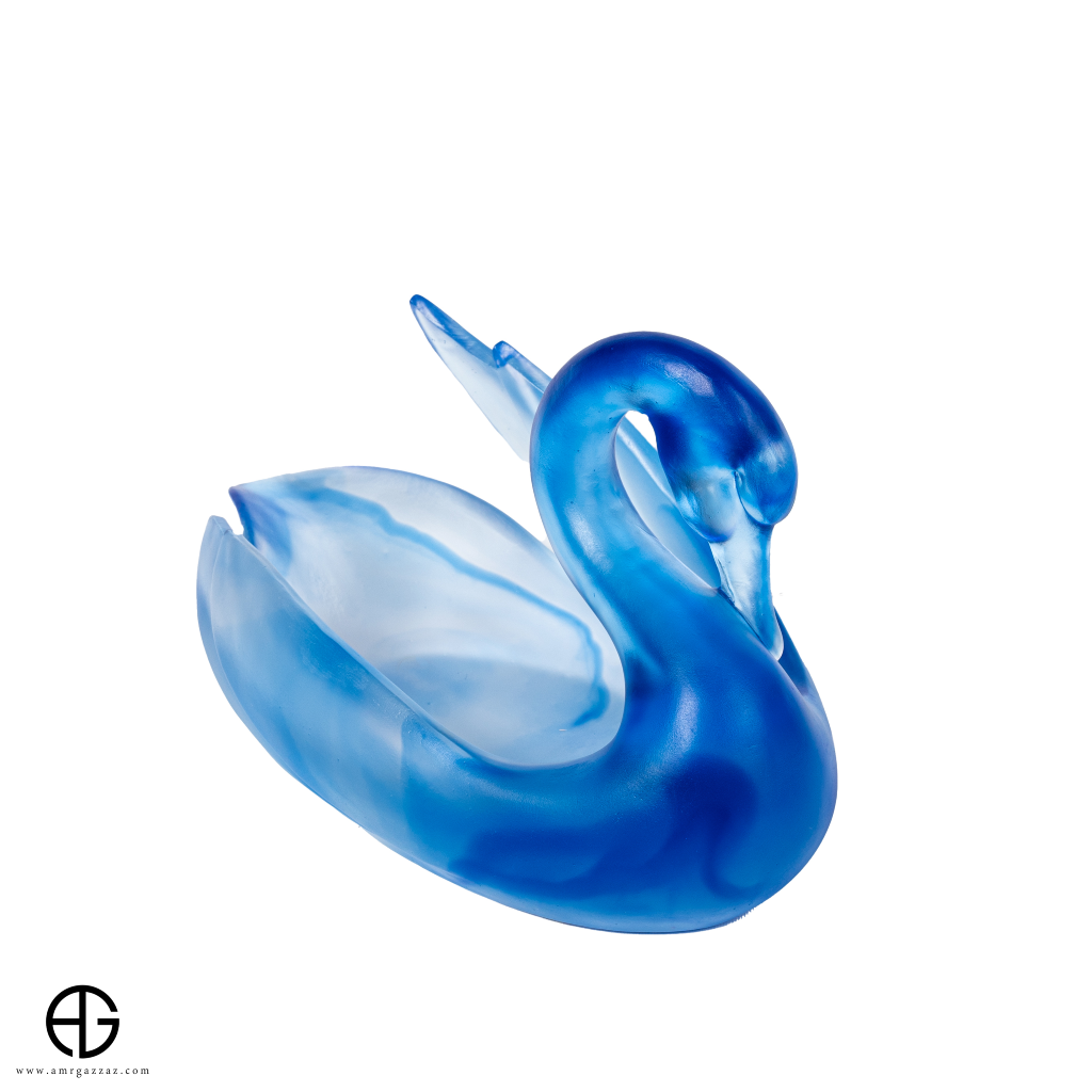 A PATE-DE-VERRE SWAN GLASS SCULPTURE