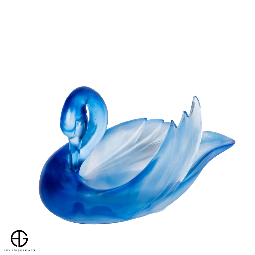 A PATE-DE-VERRE SWAN GLASS SCULPTURE