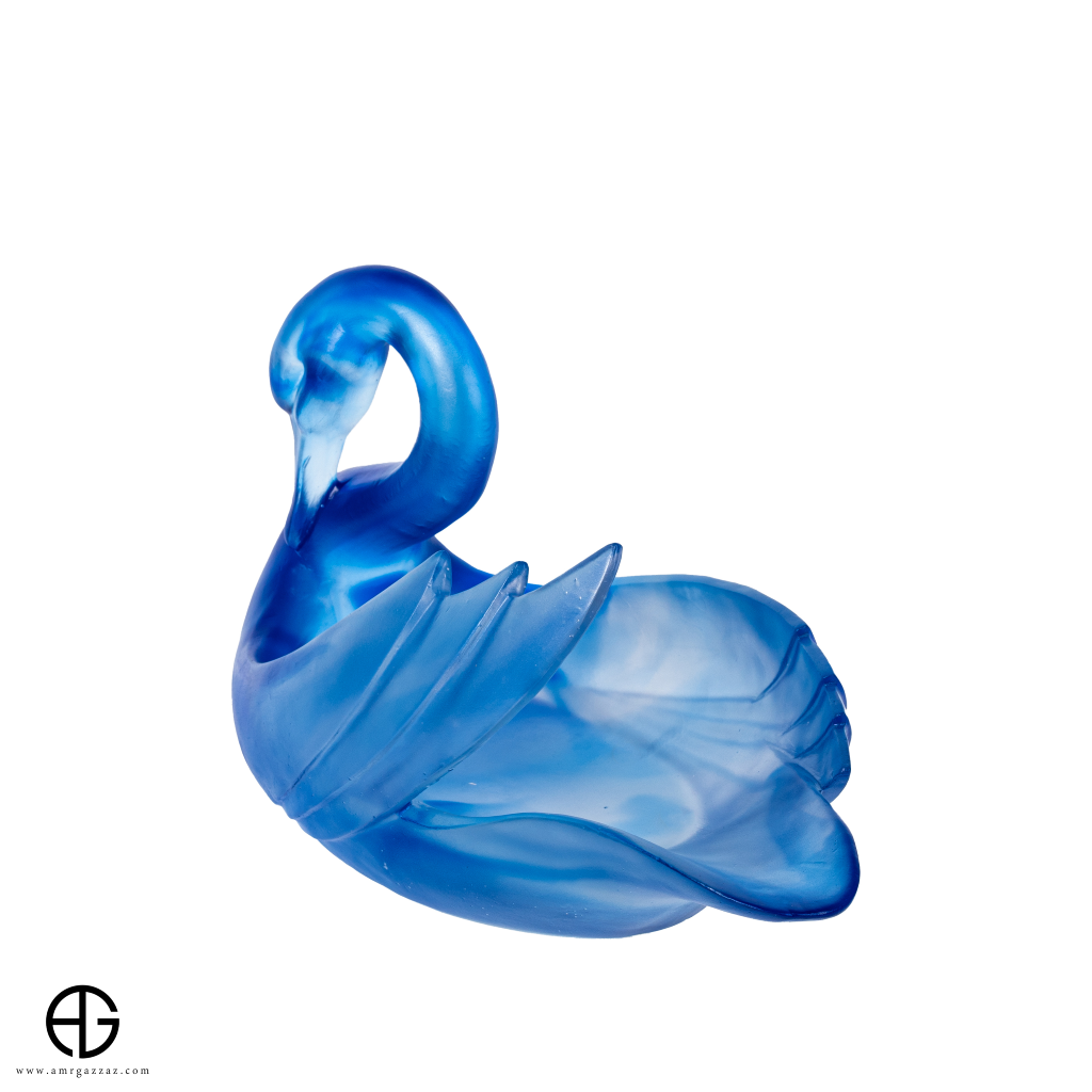 A PATE-DE-VERRE SWAN GLASS SCULPTURE