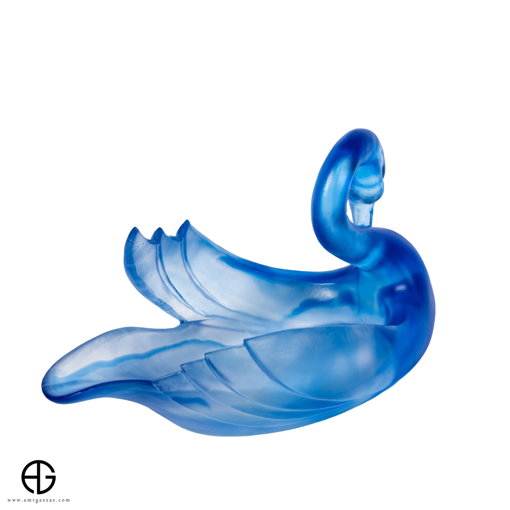 A PATE-DE-VERRE SWAN GLASS SCULPTURE