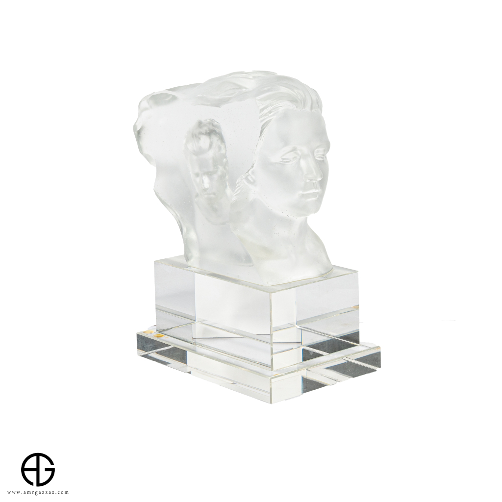 A PATE-DE-VERRE DOUBLE FACE GLASS SCULPTURE