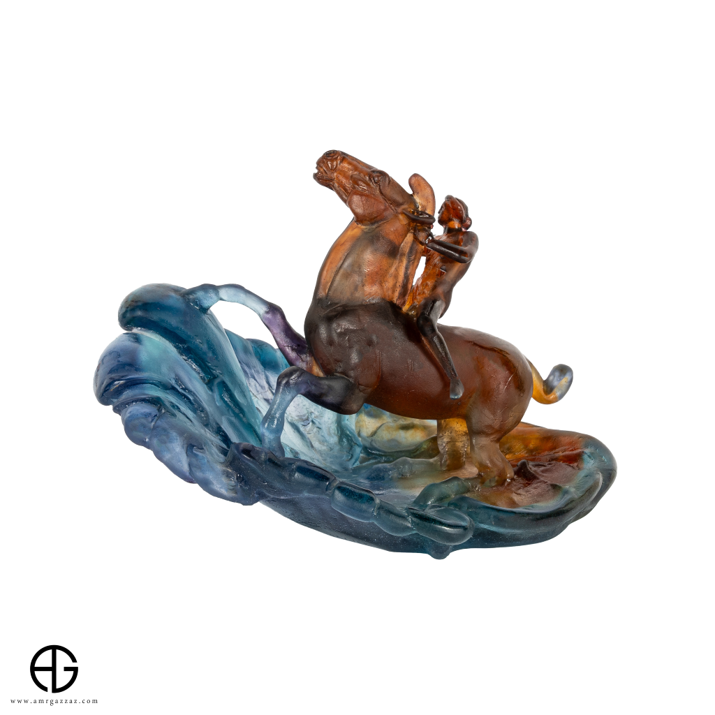 DAUM PATE DE VERRE HORSE WITH RIDER