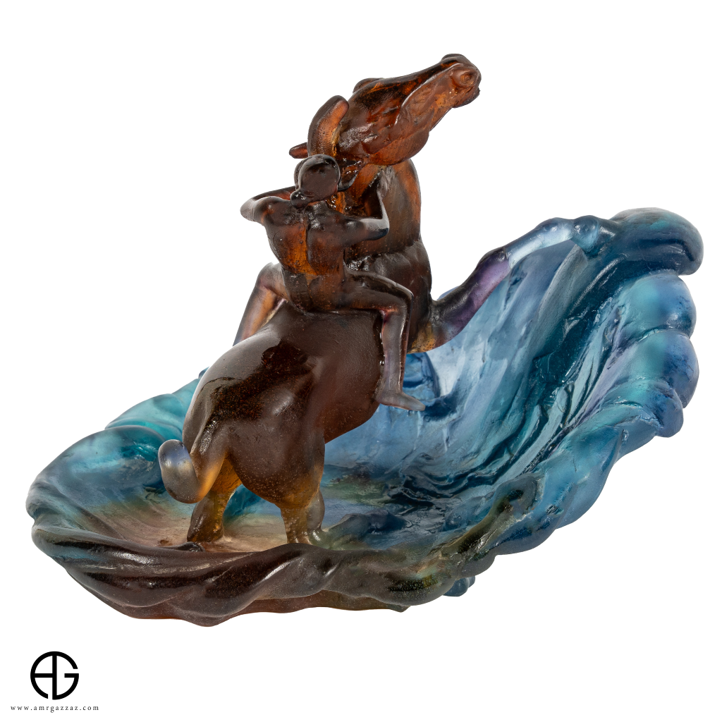 DAUM PATE DE VERRE HORSE WITH RIDER