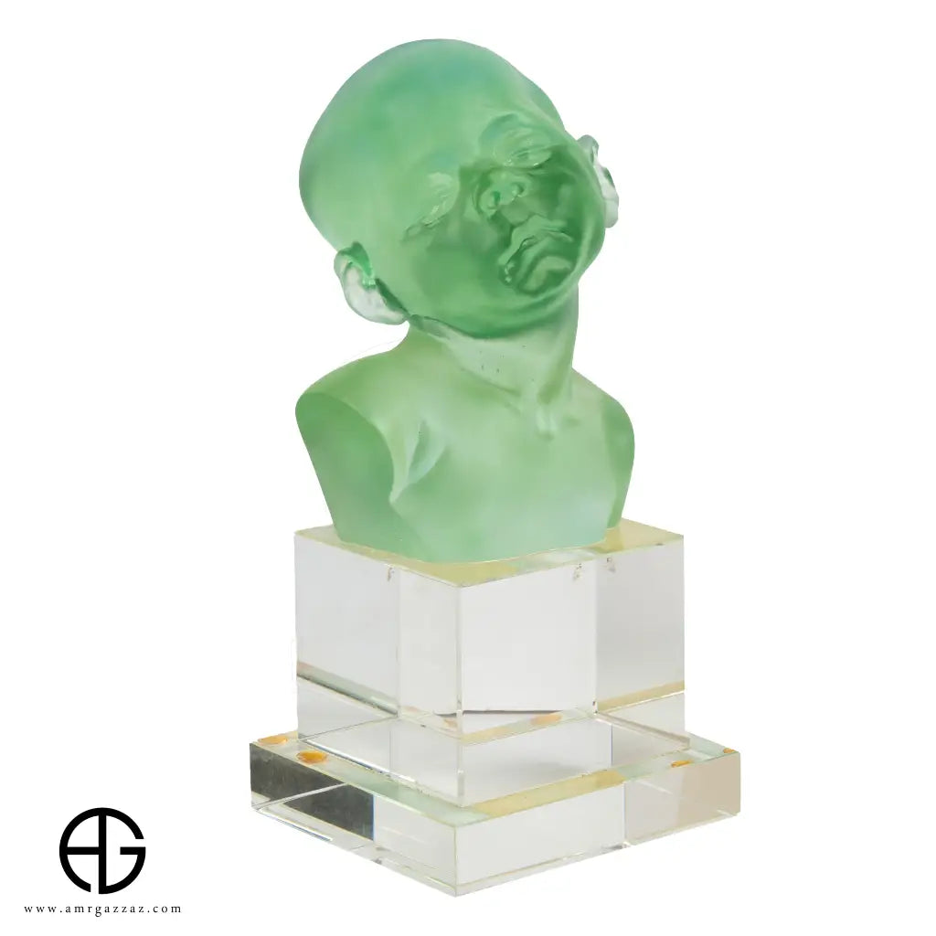 A PATE-DE-VERRE BABY HEAD &nbsp;GLASS SCULPTURE