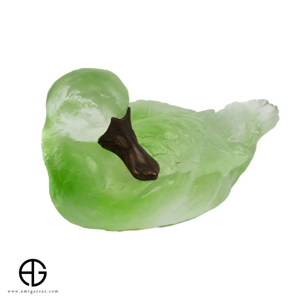 A PATE-DE-VERRE DUCK GLASS SCULPTURE