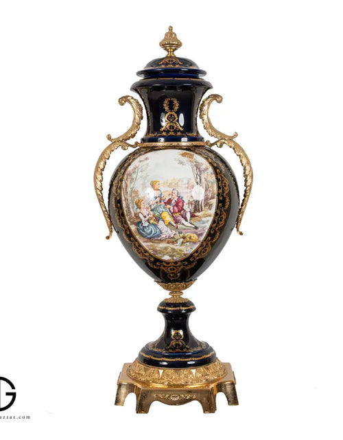 Load image into Gallery viewer, Acf Victorian romantic French Porcelain Gilt luxury Vase with bronze handle
