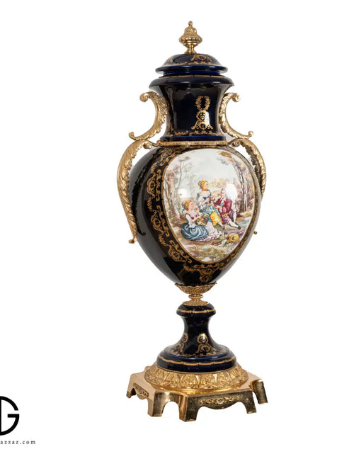 Load image into Gallery viewer, Acf Victorian romantic French Porcelain Gilt luxury Vase with bronze handle
