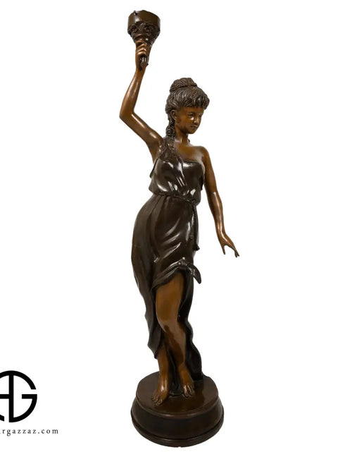 Load image into Gallery viewer, LAMP OF BRONZE LADY WITH TORCH
