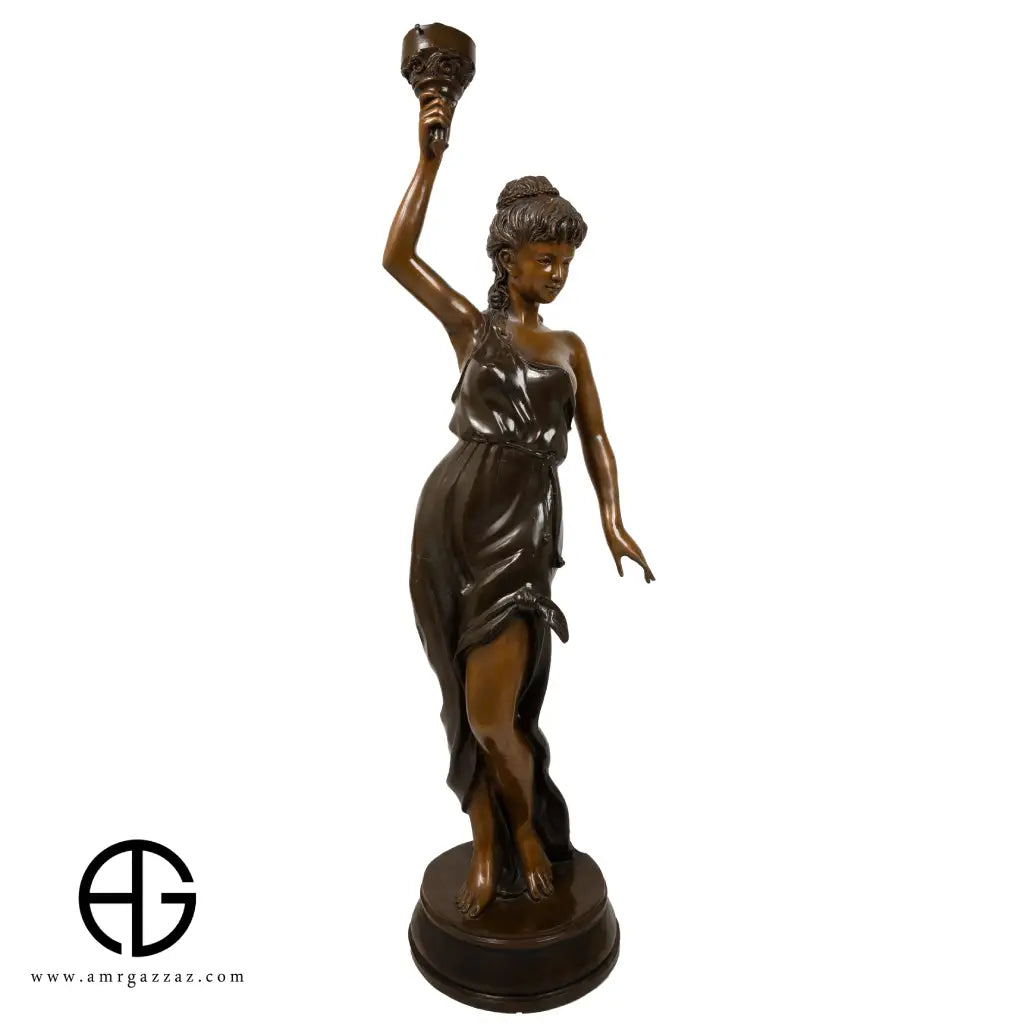 LAMP OF BRONZE LADY WITH TORCH