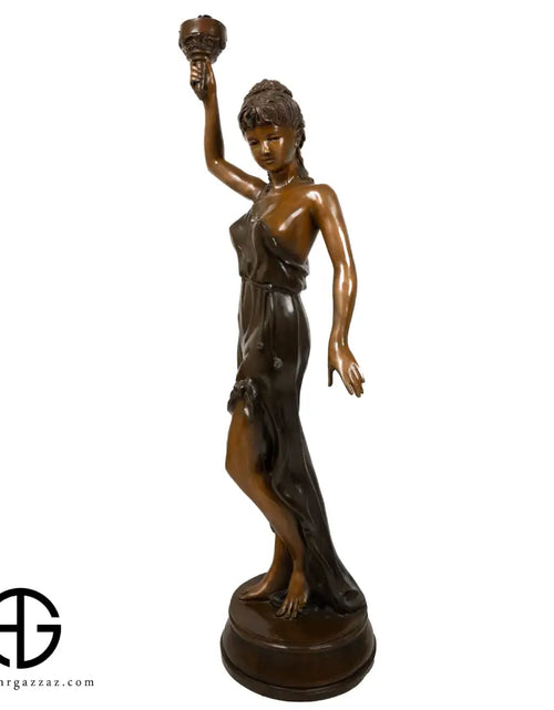 Load image into Gallery viewer, LAMP OF BRONZE LADY WITH TORCH
