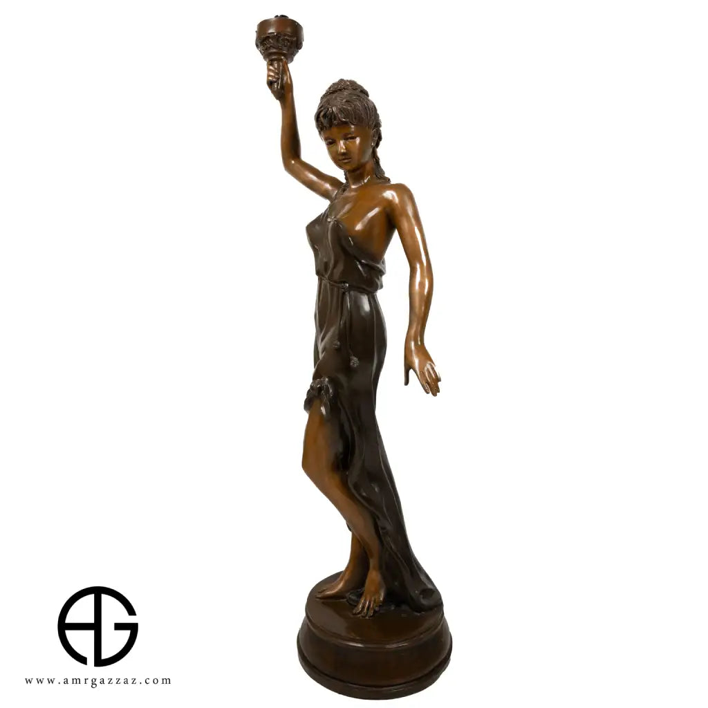 LAMP OF BRONZE LADY WITH TORCH