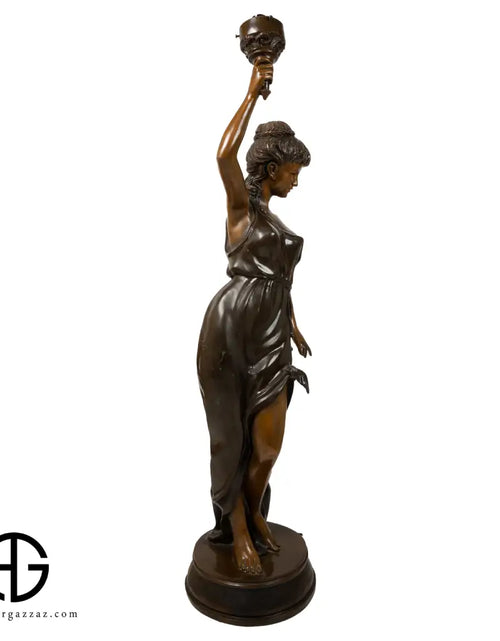 Load image into Gallery viewer, LAMP OF BRONZE LADY WITH TORCH
