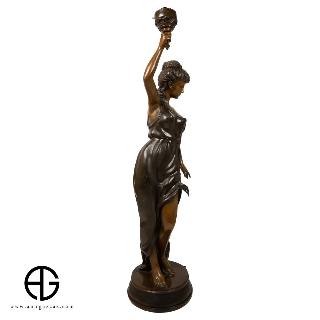 LAMP OF BRONZE LADY WITH TORCH