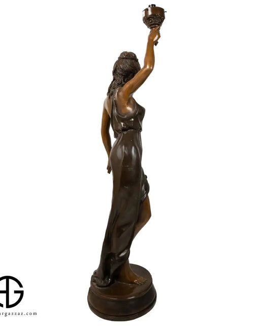 Load image into Gallery viewer, LAMP OF BRONZE LADY WITH TORCH
