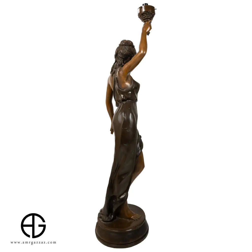 LAMP OF BRONZE LADY WITH TORCH