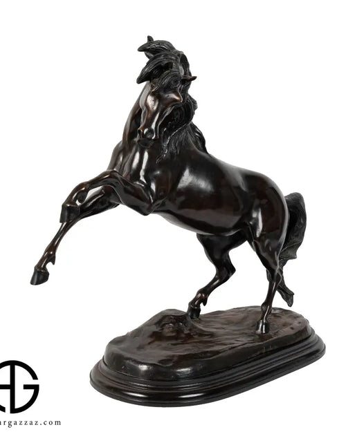 Load image into Gallery viewer, Stunning Galloping Horse Figurine in solid Bronze with Marble Base Western Decor
