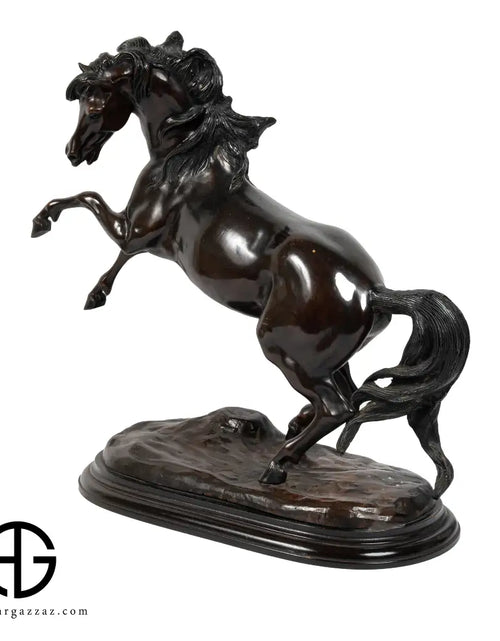 Load image into Gallery viewer, Stunning Galloping Horse Figurine in solid Bronze with Marble Base Western Decor
