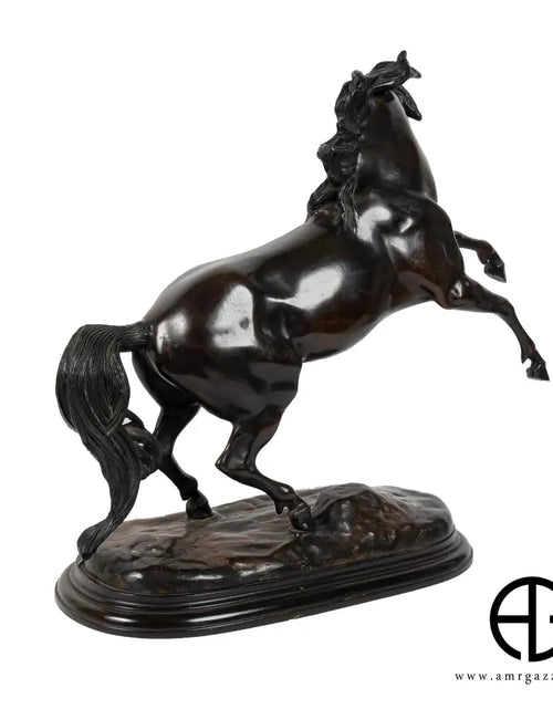 Load image into Gallery viewer, Stunning Galloping Horse Figurine in solid Bronze with Marble Base Western Decor
