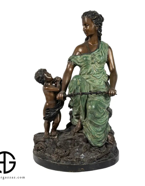 Load image into Gallery viewer, italian Rare Antique Heavy Bronze Sculpture Mother with child
