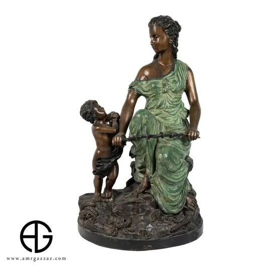 italian Rare Antique Heavy Bronze Sculpture Mother with child