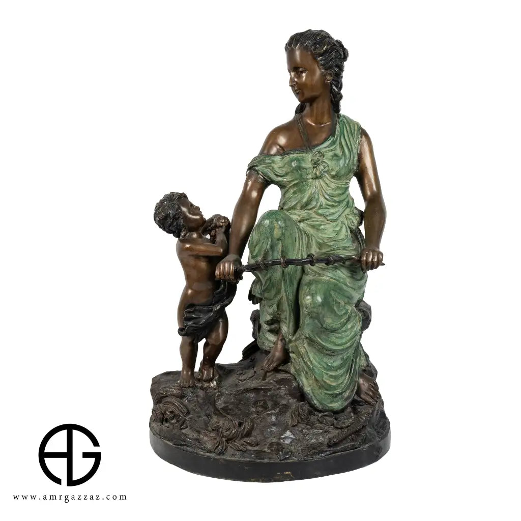 italian Rare Antique Heavy Bronze Sculpture Mother with child