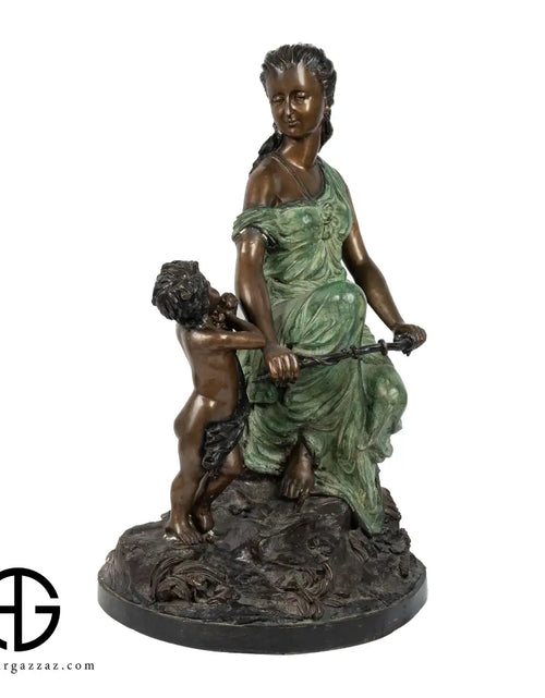 Load image into Gallery viewer, italian Rare Antique Heavy Bronze Sculpture Mother with child
