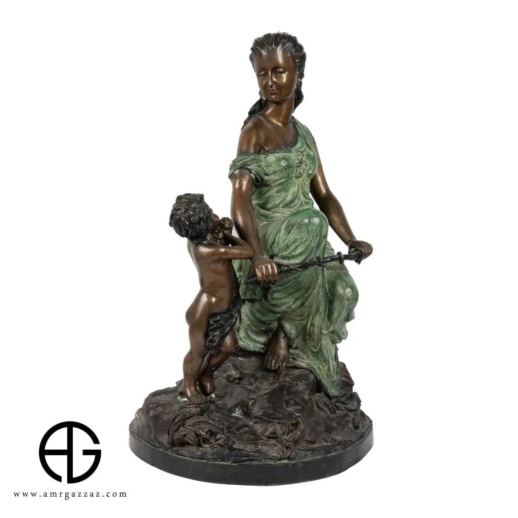 italian Rare Antique Heavy Bronze Sculpture Mother with child