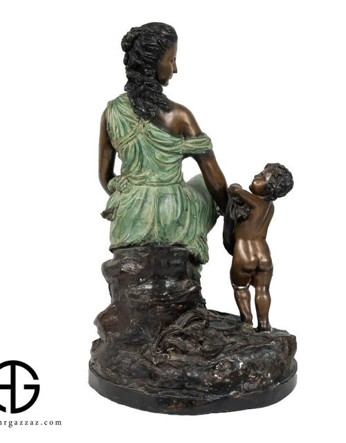 Load image into Gallery viewer, italian Rare Antique Heavy Bronze Sculpture Mother with child
