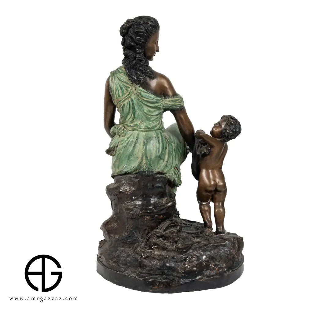 italian Rare Antique Heavy Bronze Sculpture Mother with child