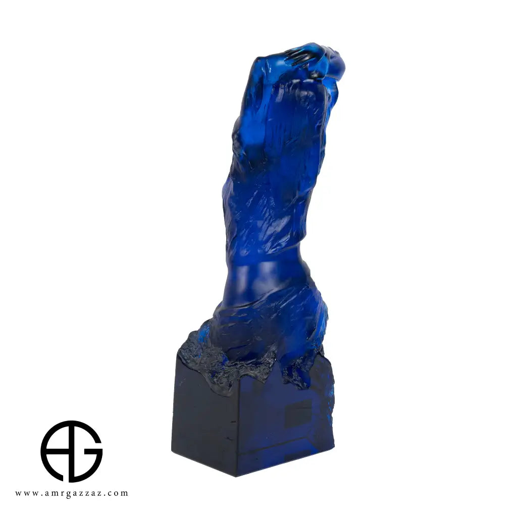 A PATE-DE-VERRE FEMALE GLASS SCULPTURE blue