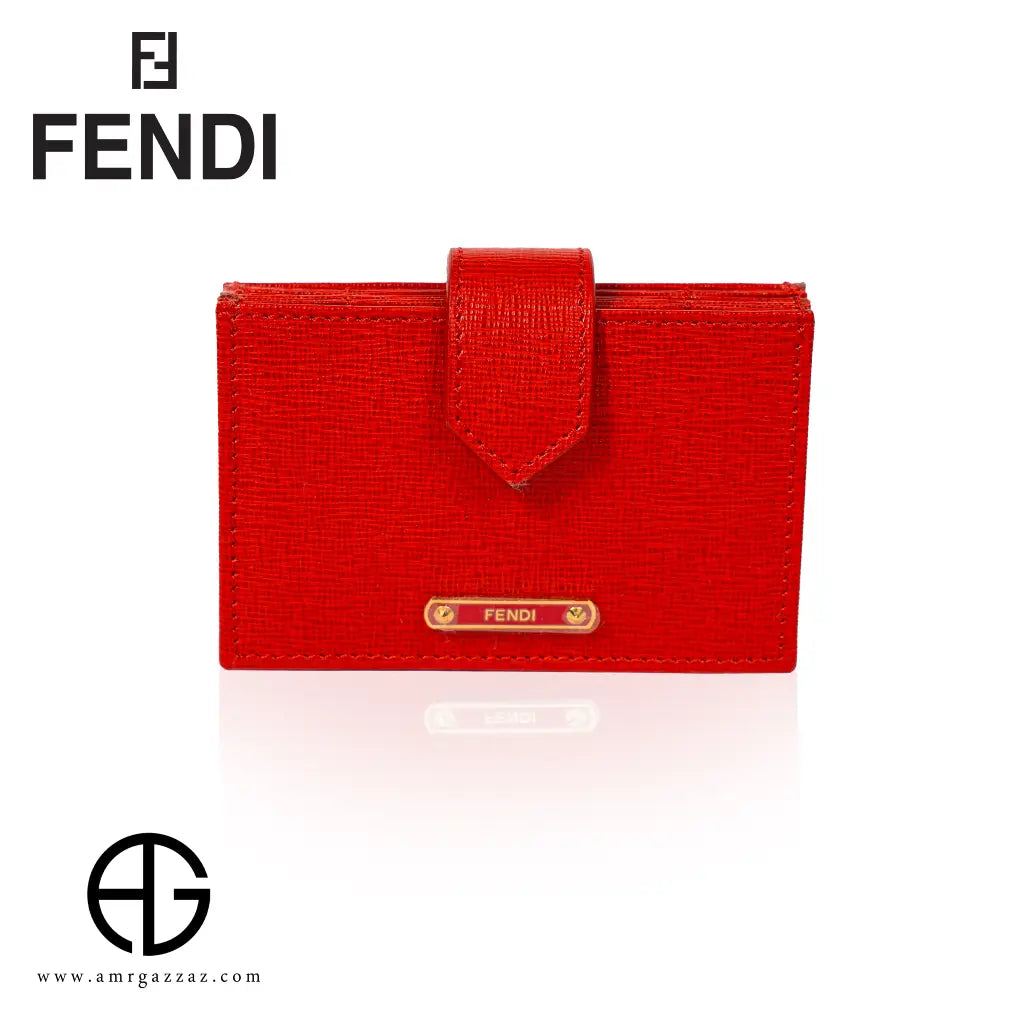 Fendi Red Textured Leather Accordion Card Holder