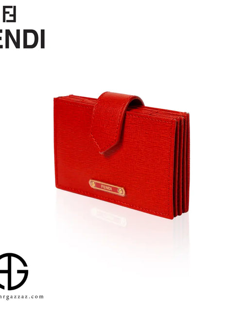 تحميل الصورة إلى عارض المعرض، Fendi Red Textured Leather Accordion Card Holder
