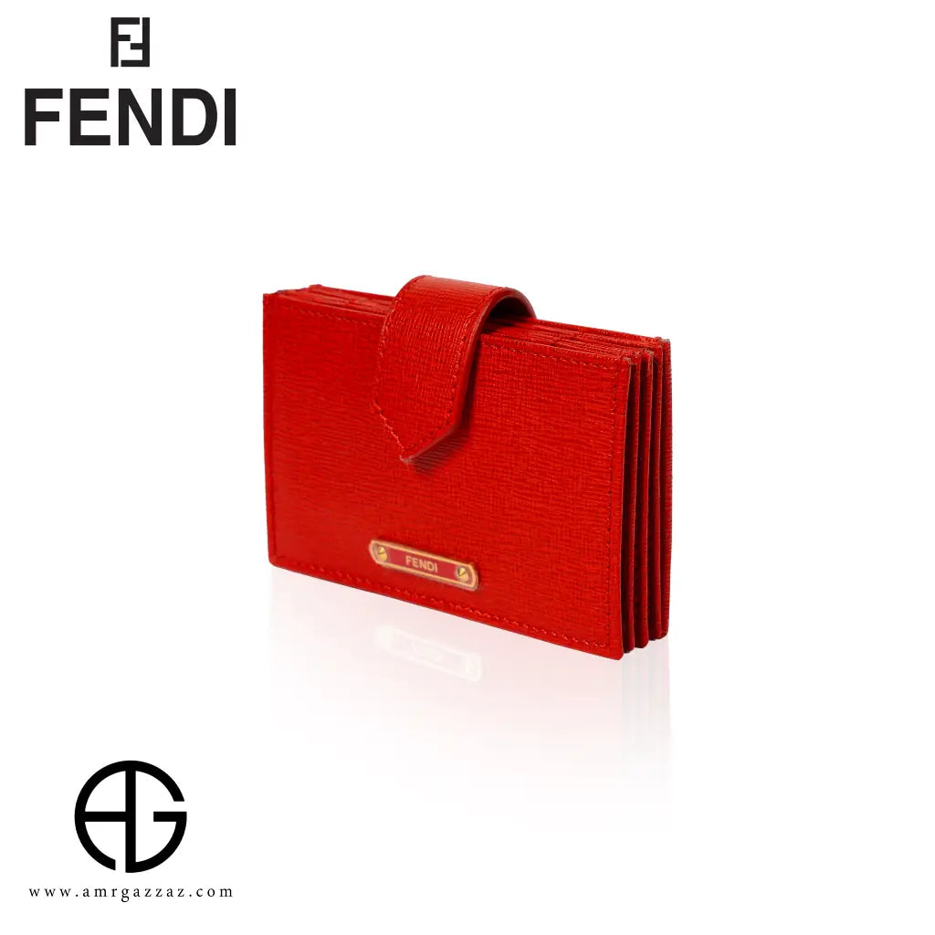 Fendi Red Textured Leather Accordion Card Holder