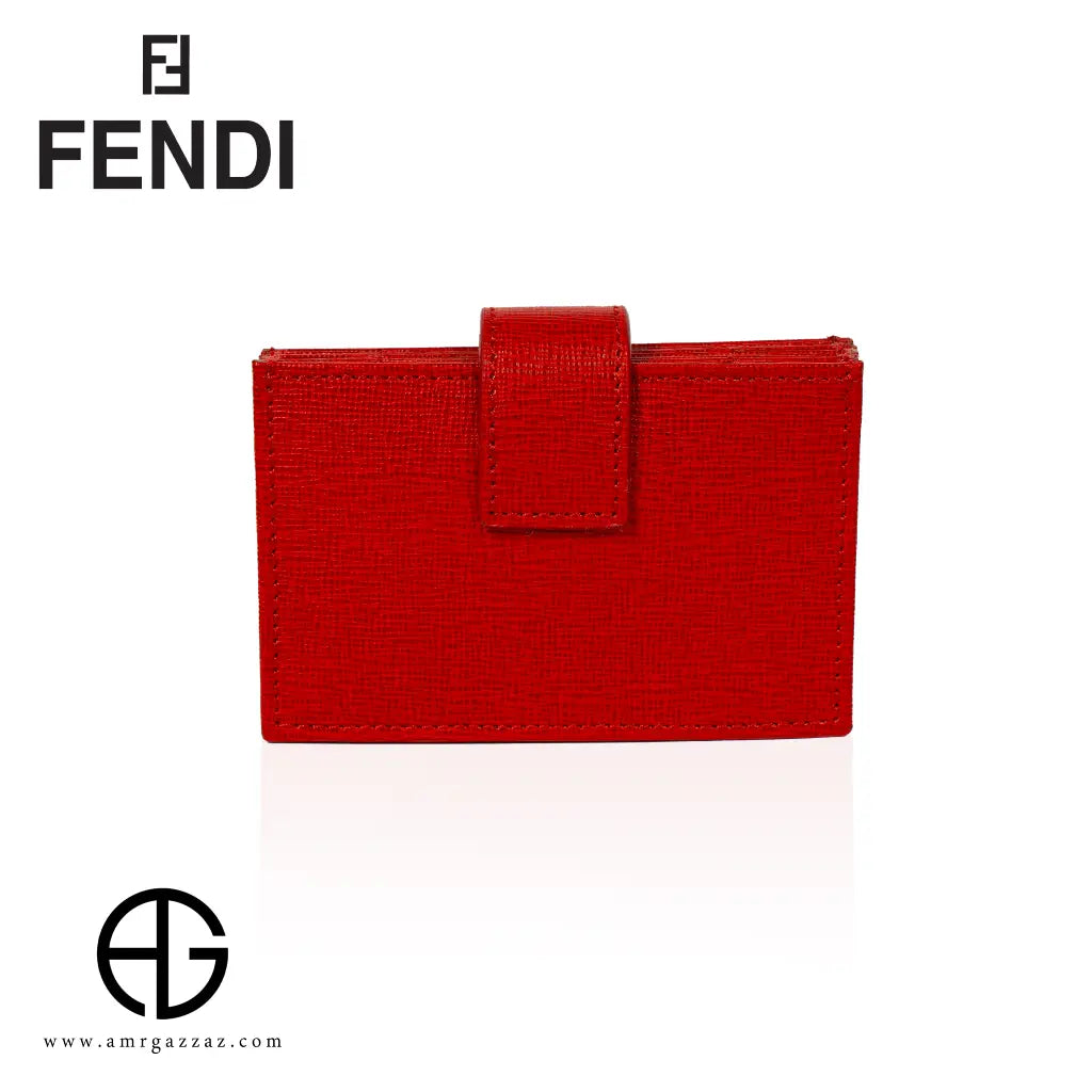 Fendi Red Textured Leather Accordion Card Holder