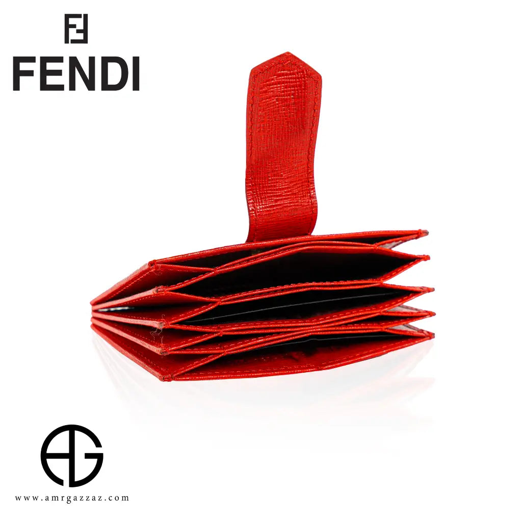 Fendi Red Textured Leather Accordion Card Holder