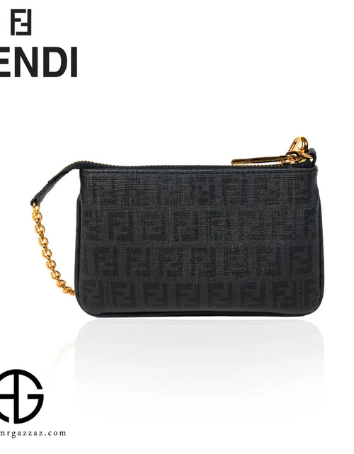 تحميل الصورة إلى عارض المعرض، Fendi Black FF Embossed Canvas Pouch with Chain Strap
