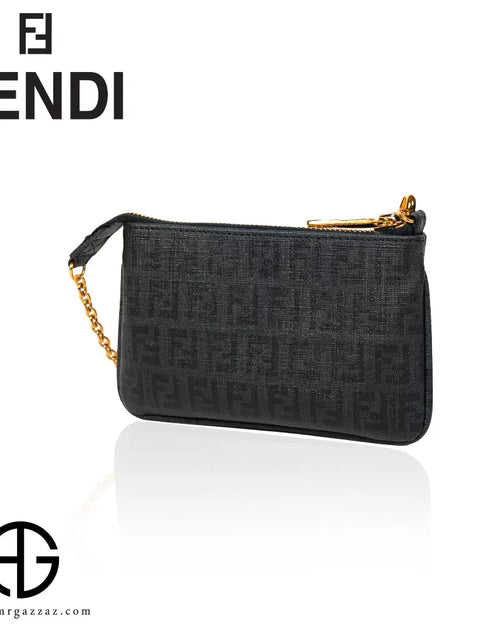 تحميل الصورة إلى عارض المعرض، Fendi Black FF Embossed Canvas Pouch with Chain Strap
