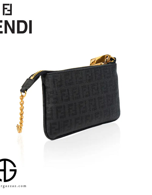 تحميل الصورة إلى عارض المعرض، Fendi Black FF Embossed Canvas Pouch with Chain Strap
