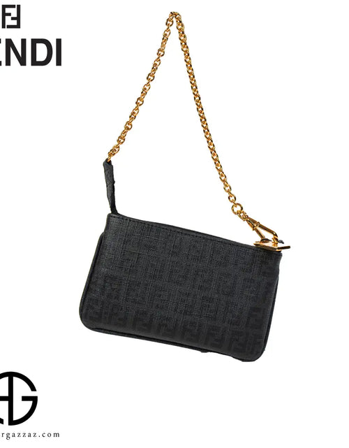 تحميل الصورة إلى عارض المعرض، Fendi Black FF Embossed Canvas Pouch with Chain Strap
