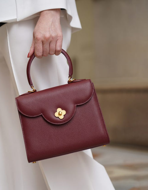 Load image into Gallery viewer, First Lady Flower-twist antique gold Burgundy leather handbag

