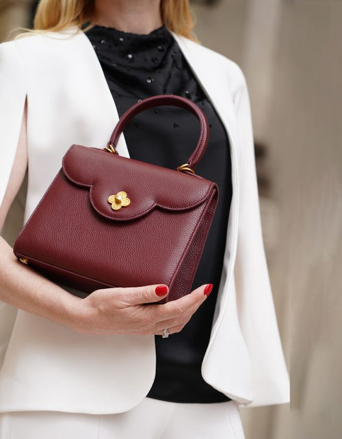 Load image into Gallery viewer, First Lady Flower-twist antique gold Burgundy leather handbag
