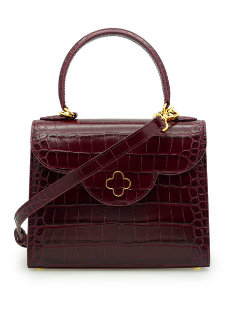 Load image into Gallery viewer, First Lady Burgundy croc embossed leather handbag
