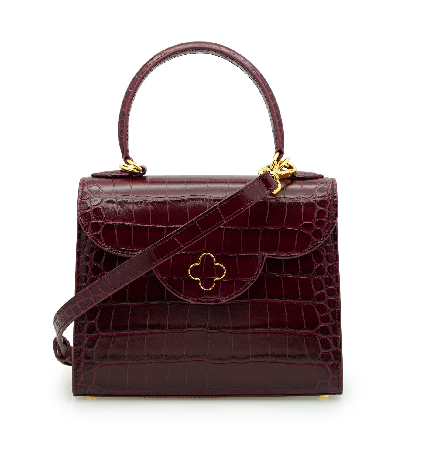 First Lady Burgundy croc embossed leather handbag