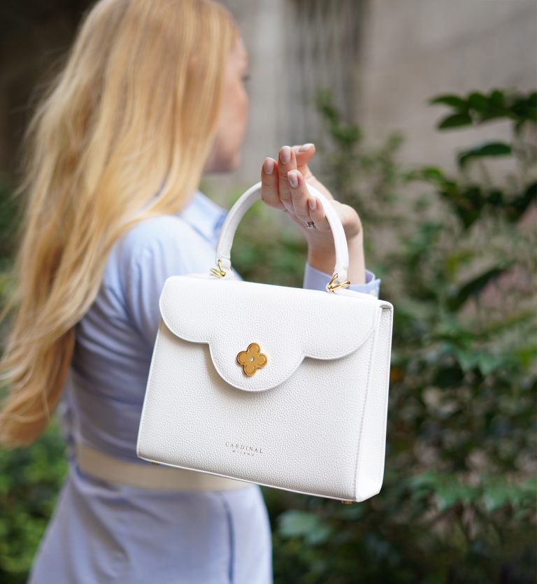 First Lady White textured leather handbag