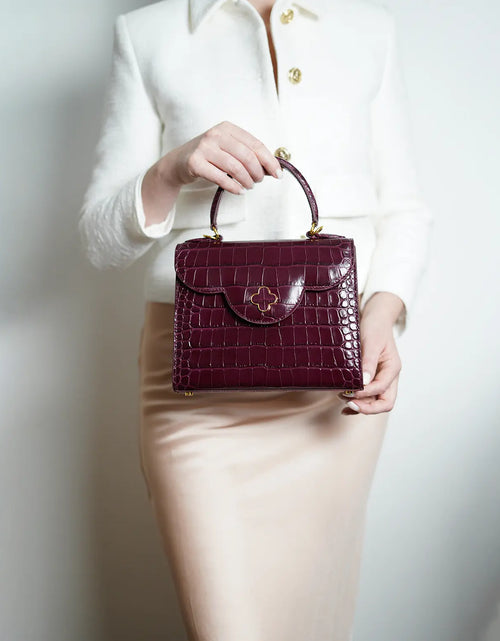 Load image into Gallery viewer, First Lady Burgundy Crocodile-Embossed Calf Leather Handbag
