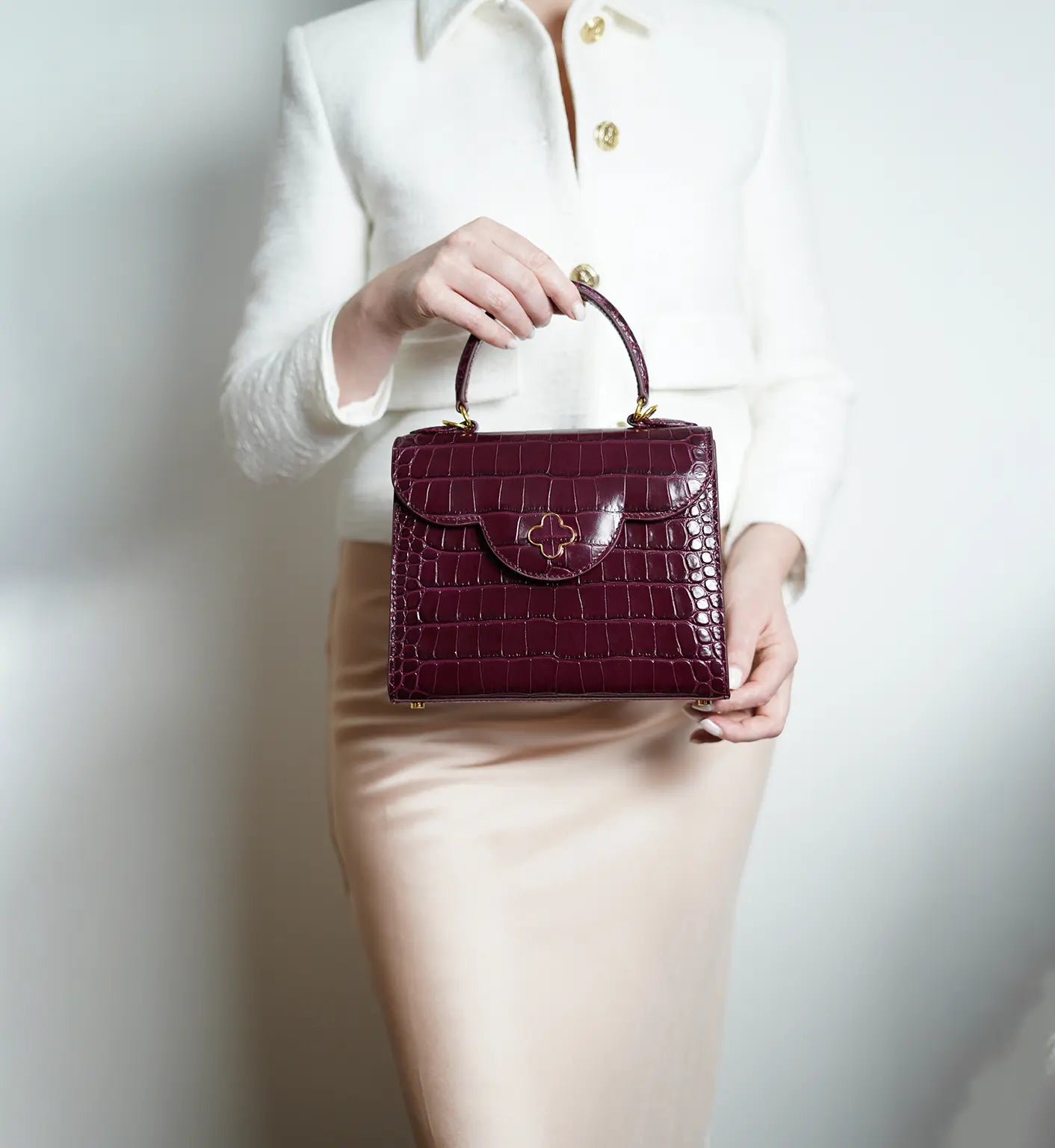 First Lady Burgundy Crocodile-Embossed Calf Leather Handbag